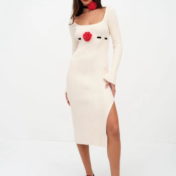 For Love And Lemons Cream Bodycon Sweater Dress with Slit | XS | NWOT - Picture 1 of 14